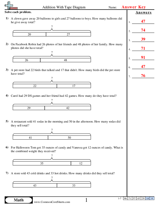  - Addition With Tape Diagram worksheet